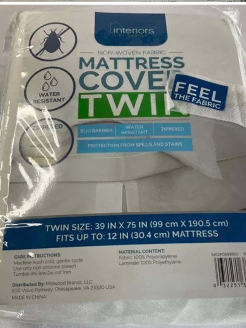 INTERIORS BY DESIGN TWIN SIZE ZIPPERED WATER RESISTANT MATTRESS COVER NWT - Picture 2 of 4